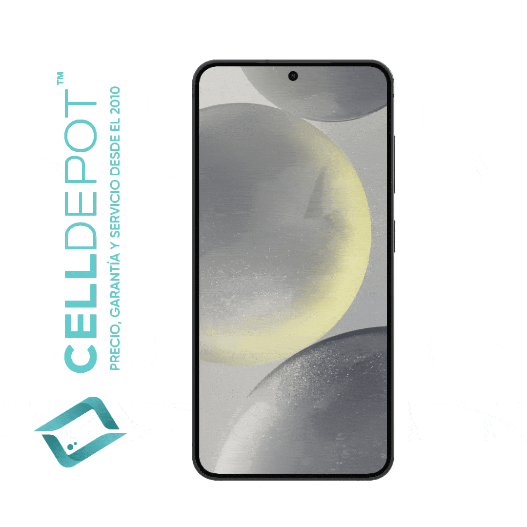 Samsung S24 Onyx Black 360 - Impactante imagen que presenta el S24 en color Negro con ambas vistas, trasera y delantera, colocadas una al lado de la otra. Destaca el diseño integral del dispositivo, desde la elegante parte trasera hasta la moderna pantalla frontal, ofreciendo una visión completa y detallada del S24 Plus en su deslumbrante tono Negro.