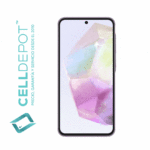 Samsung A35 Lilac Vista 360 - Imagen que resalta la frontal del A35 en tono Lila. Muestra con detalle la pantalla de vanguardia y el diseño elegante del dispositivo, destacando su atractivo color Lila y las características distintivas del A35.