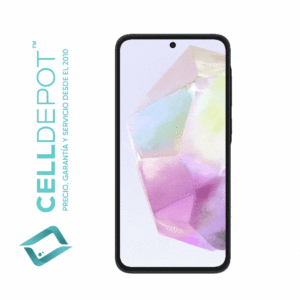 Samsung A35 Navy Blue Vista 360 - Imagen que resalta la frontal del A35 en tono Azul Oscuro. Muestra con detalle la pantalla de vanguardia y el diseño elegante del dispositivo, destacando su atractivo color Azul Oscuro y las características distintivas del A35.