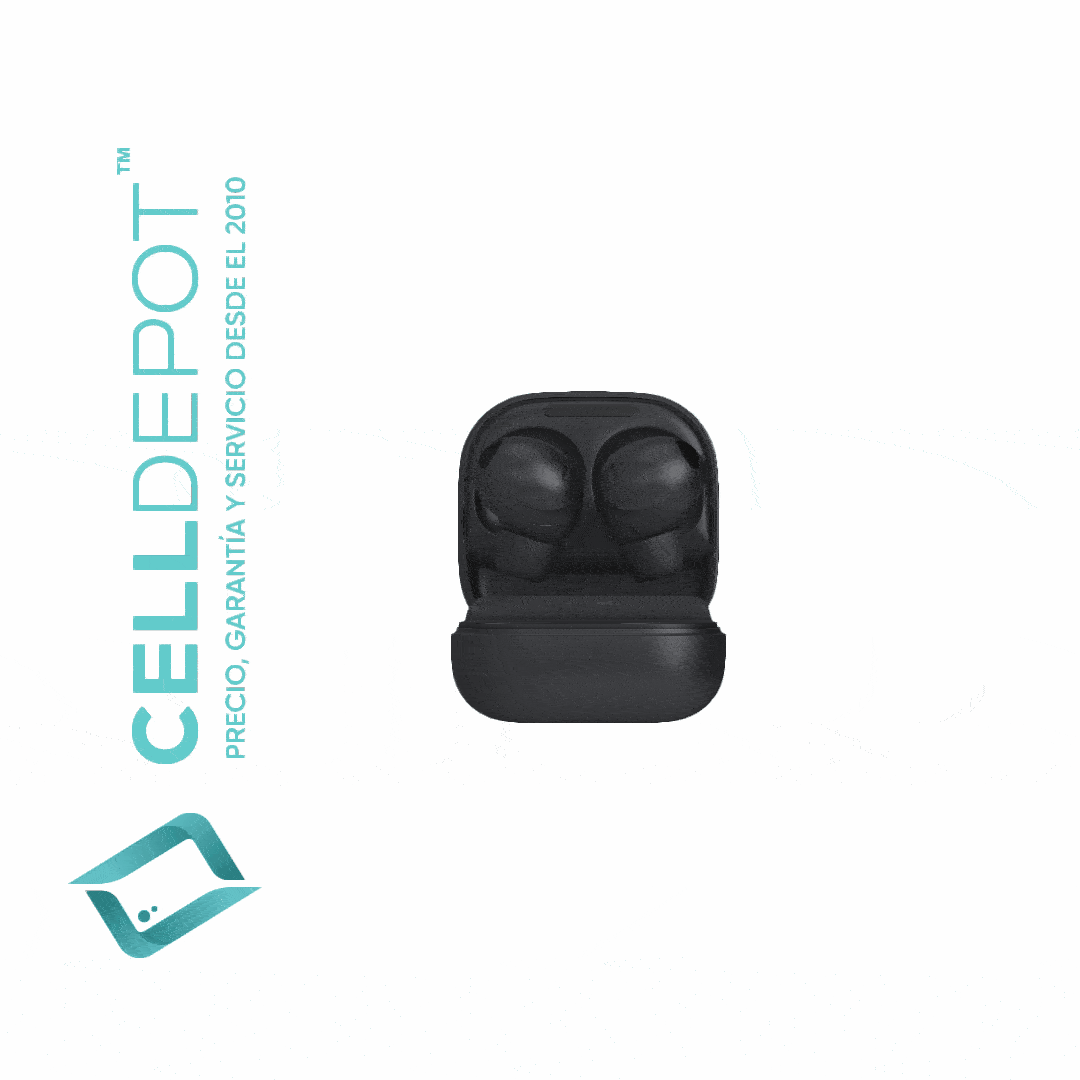 Samsung Buds Pro 2 Graphite Vista 360 - Imagen que resalta la frontal del Buds Pro 2 en tono Negro. Muestra con detalle la vanguardia y el diseño elegante del dispositivo, destacando su atractivo color Negro y las características distintivas del Buds Pro 2.