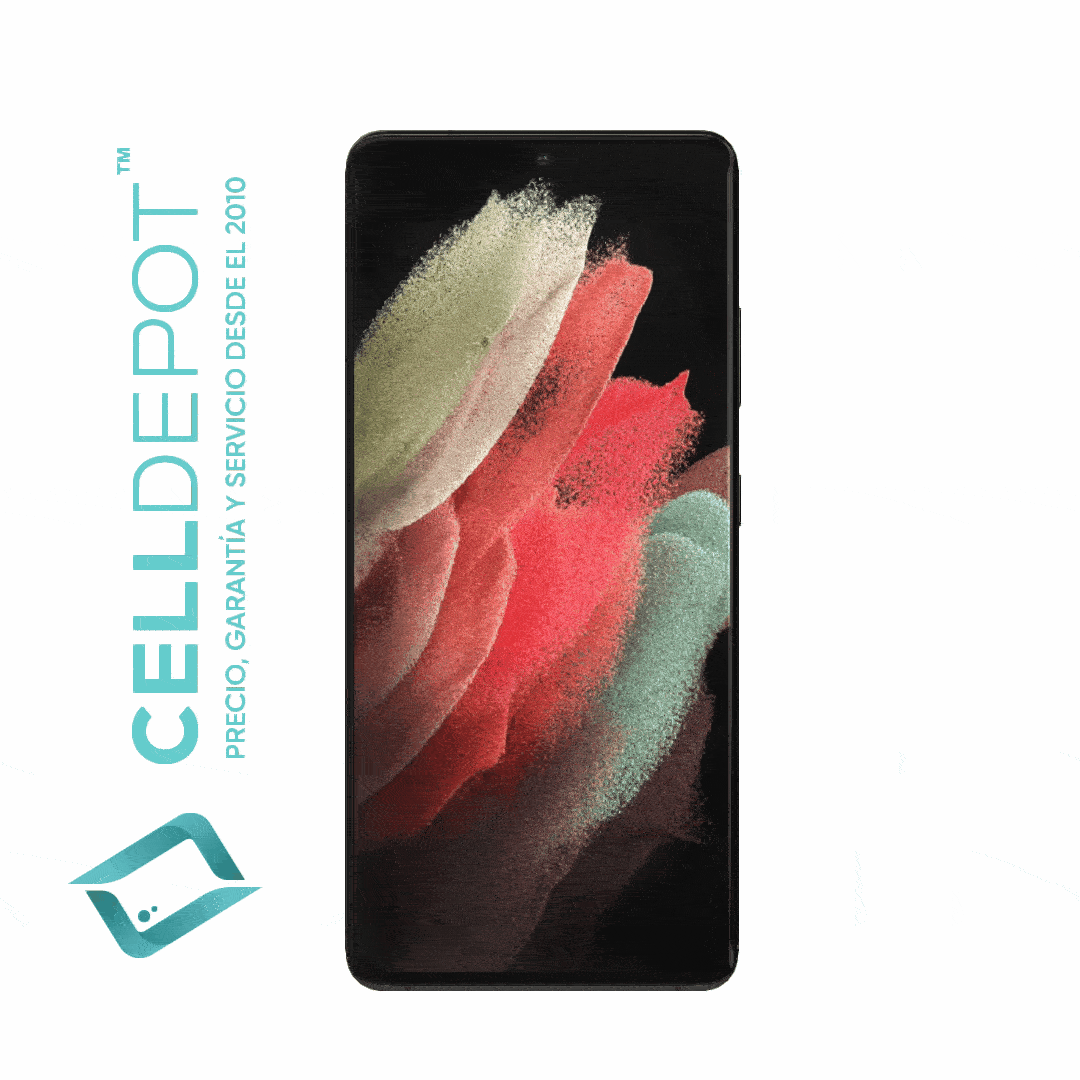 Samsung S21 Ultra Phantom Black Vista 360 - Imagen que resalta la frontal del S21 Ultra en tono Negro. Muestra con detalle la pantalla de vanguardia y el diseño elegante del dispositivo, destacando su atractivo color Negro y las características distintivas del S21 Ultra.