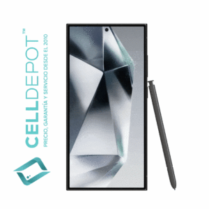 Samsung S24 Ultra Titanium Black Vista 360 - Imagen que resalta la frontal del S24 Ultra en tono Negro. Muestra con detalle la pantalla de vanguardia y el diseño elegante del dispositivo, destacando su atractivo color Negro y las características distintivas del S24 Ultra.