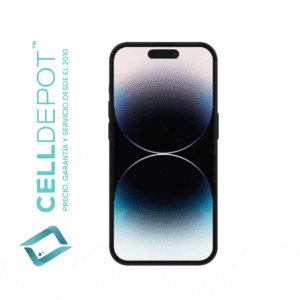 iPhone 14 Pro Space Black Vista 360 - Imagen que resalta la frontal del 14 Pro en tono Negro. Muestra con detalle la pantalla de vanguardia y el diseño elegante del dispositivo, destacando su atractivo color Negro y las características distintivas del 14 Pro.