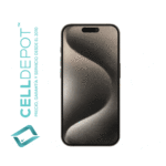 iPhone 15 Pro Natural Titanium Vista 360 - Imagen que resalta la frontal del 15 Pro en tono Titanio. Muestra con detalle la pantalla de vanguardia y el diseño elegante del dispositivo, destacando su atractivo color Titanio y las características distintivas del 15 Pro.