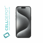 iPhone 15 Pro White Titanium Vista 360 - Imagen que resalta la frontal del 15 Pro en tono Blanco. Muestra con detalle la pantalla de vanguardia y el diseño elegante del dispositivo, destacando su atractivo color Blanco y las características distintivas del 15 Pro.